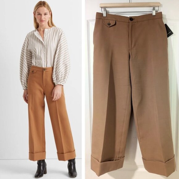 NEW Club Monaco | Cavalry Twill Wide-Leg Crop Pants In Toffee Brown - Picture 1 of 16